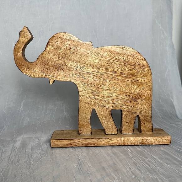 Home Decor Table Top Bead Embellished Wood Figurine Elephant Art Accent - Picture 5 of 16